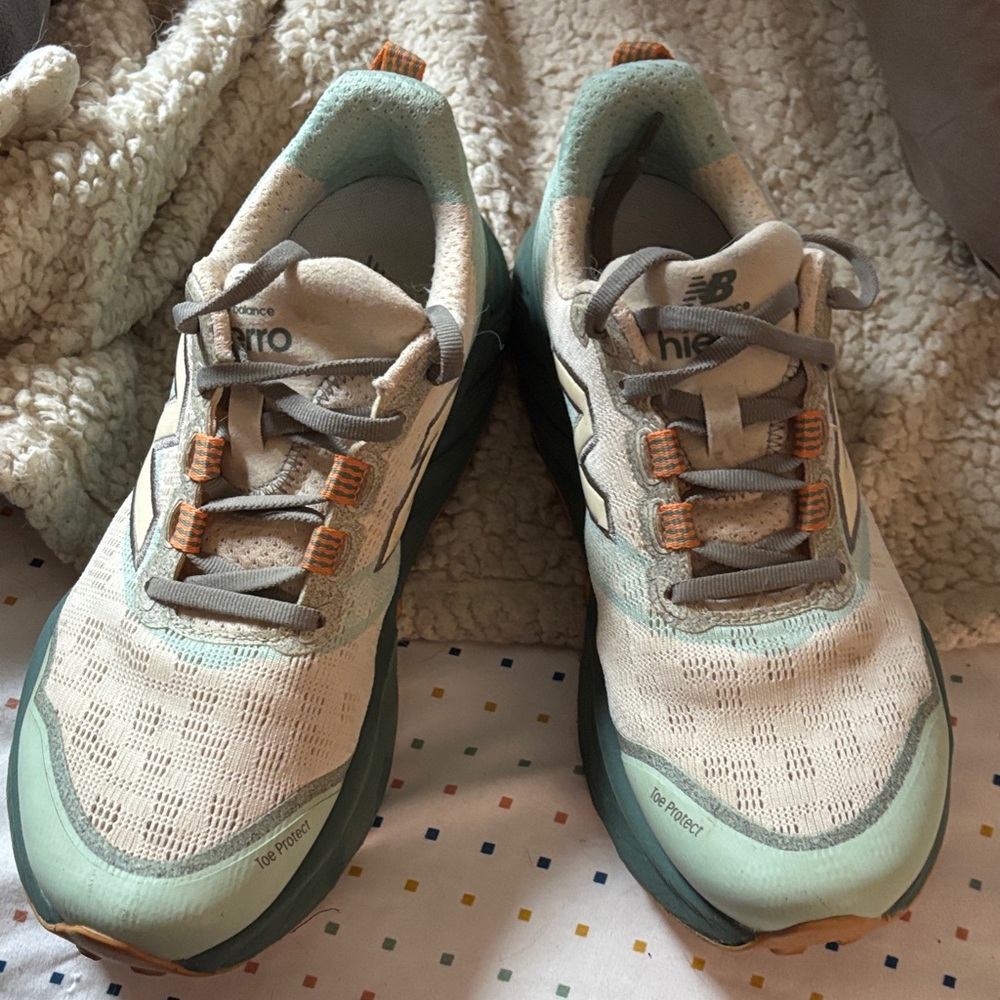 New Balance Women's Mint and Beige Trail Sneakers with Orange Accents